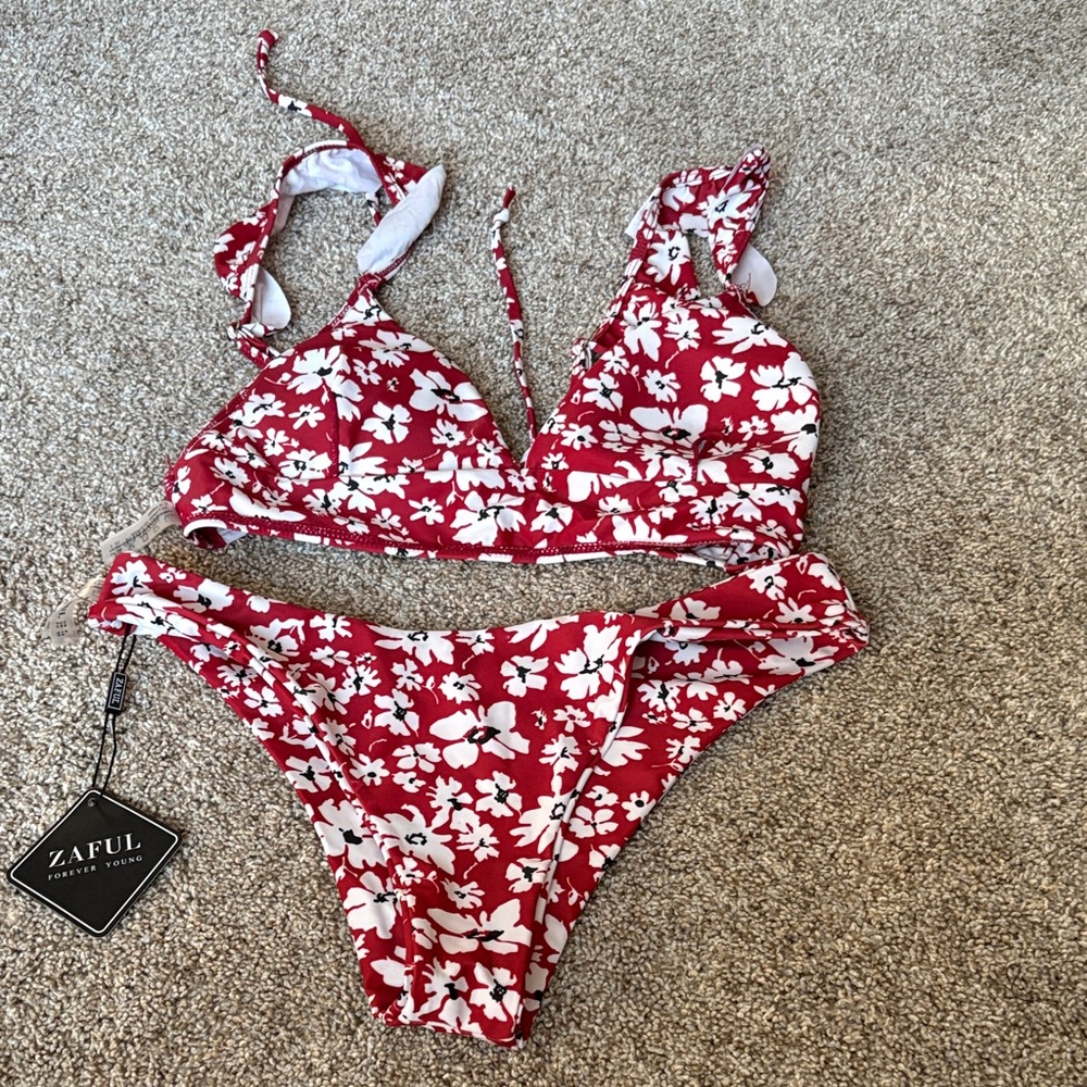 Zaful Red Floral Bikini Set